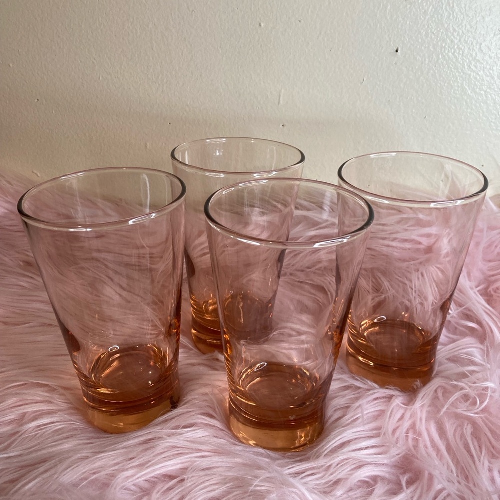 MCM DEPRESSION Vtg Cottagecore Boho 4 Pink Glasses w THICK GLASS BOTTOM No Flaws